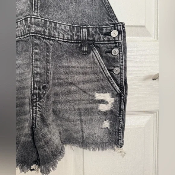 Abercrombie & Fitch Black Denim Distressed Overalls - Picture 3 of 7